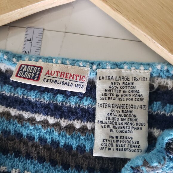 Faded Glory Womens Striped V-Neck Knit Blue Sweater Size XL Y2K Fairy Grunge - Picture 4 of 5